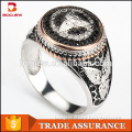 Fashion jewelry made in China antique pattern two color zircon 925 sterling silver gold ring design for men